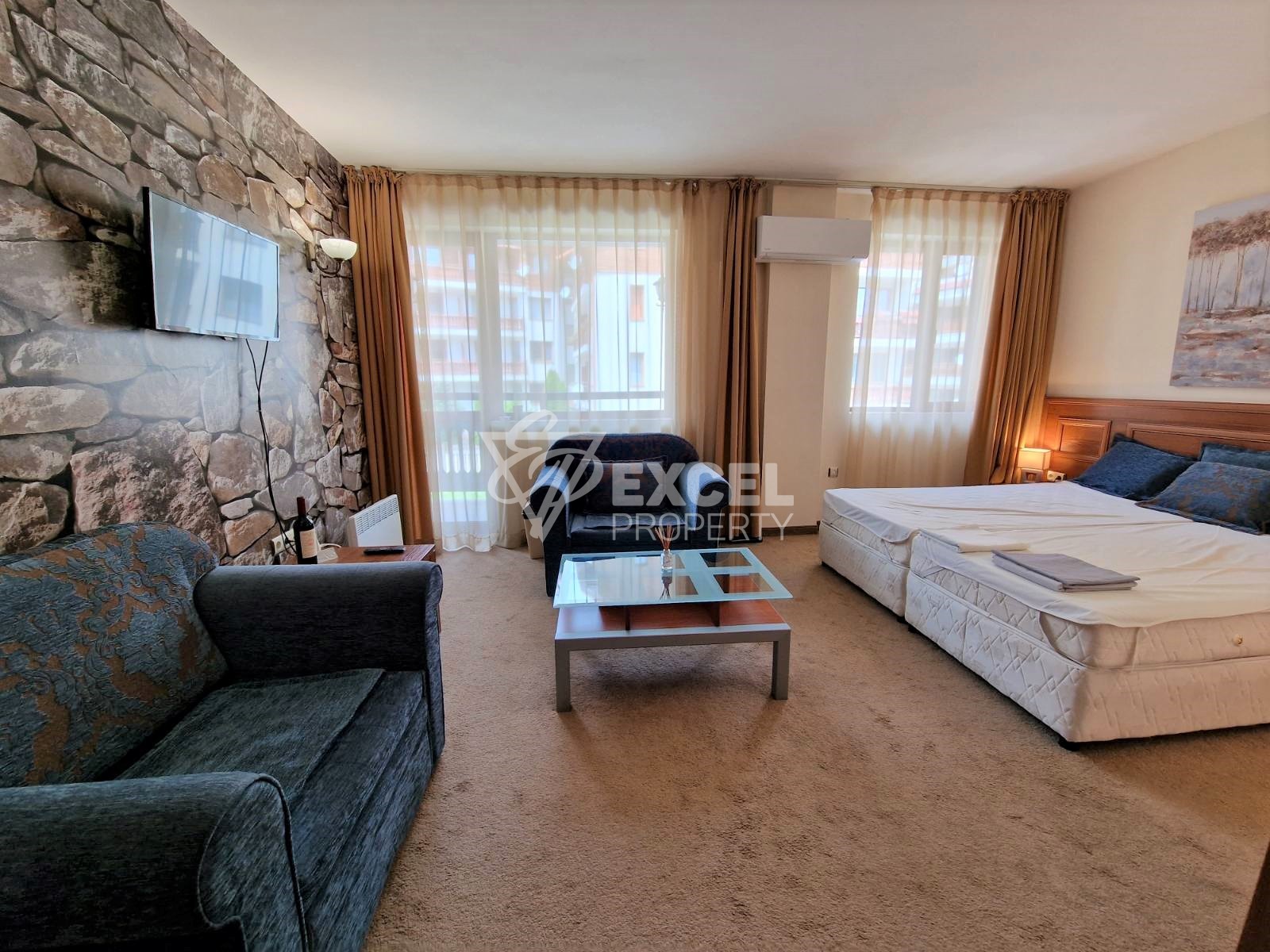 Под наем: Обзаведено студио с климатик и тераса в Банско, до Кемпински