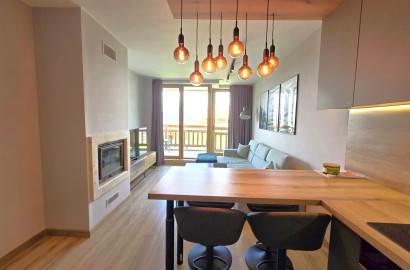 Двустаен апартамент с модерно обзавеждане и камина в жилищна сграда с ниска такса поддръжка, Банско