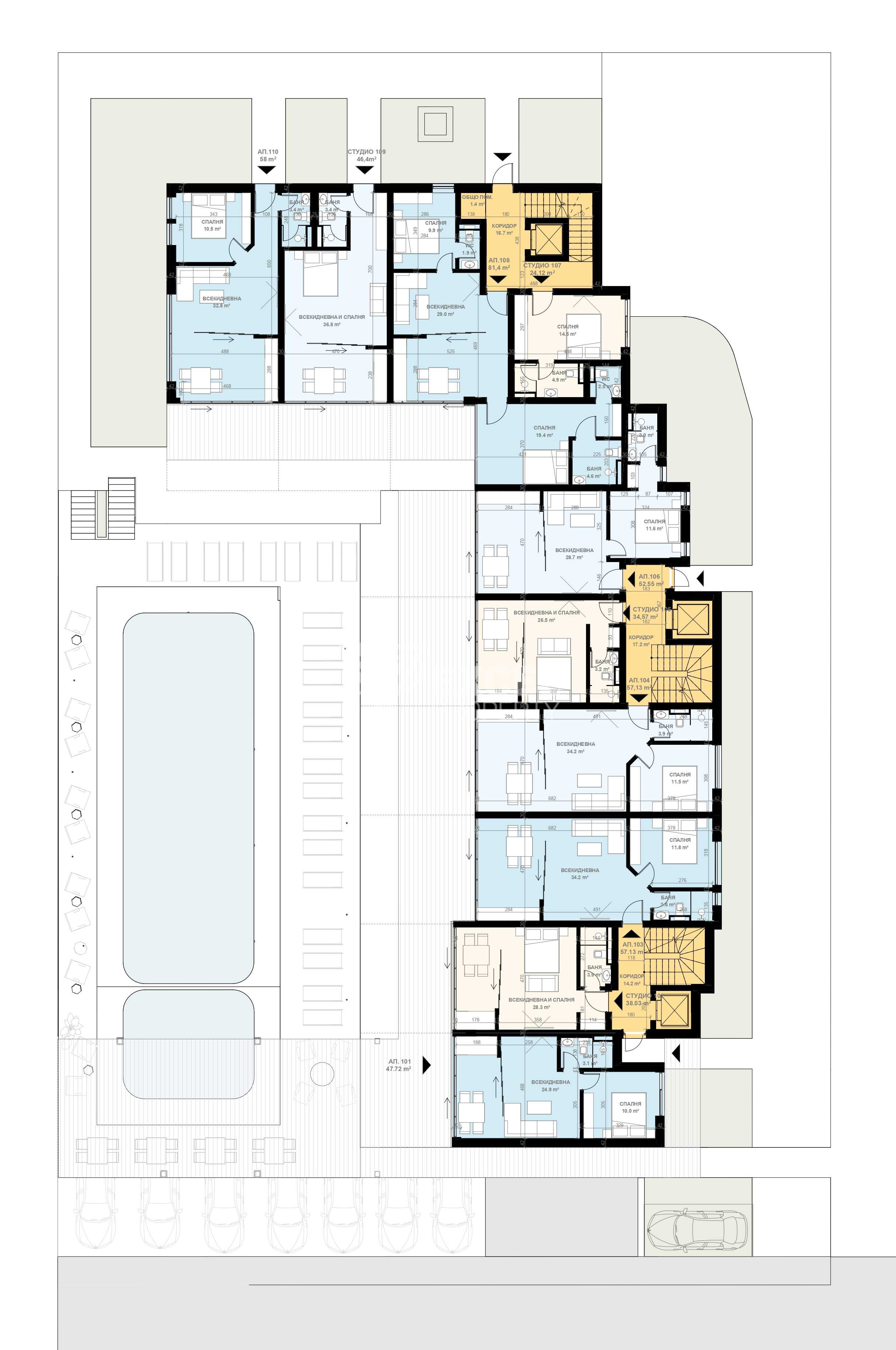 Комплекс Лоджия, Свети Влас - двустаен апартамент с гледка море