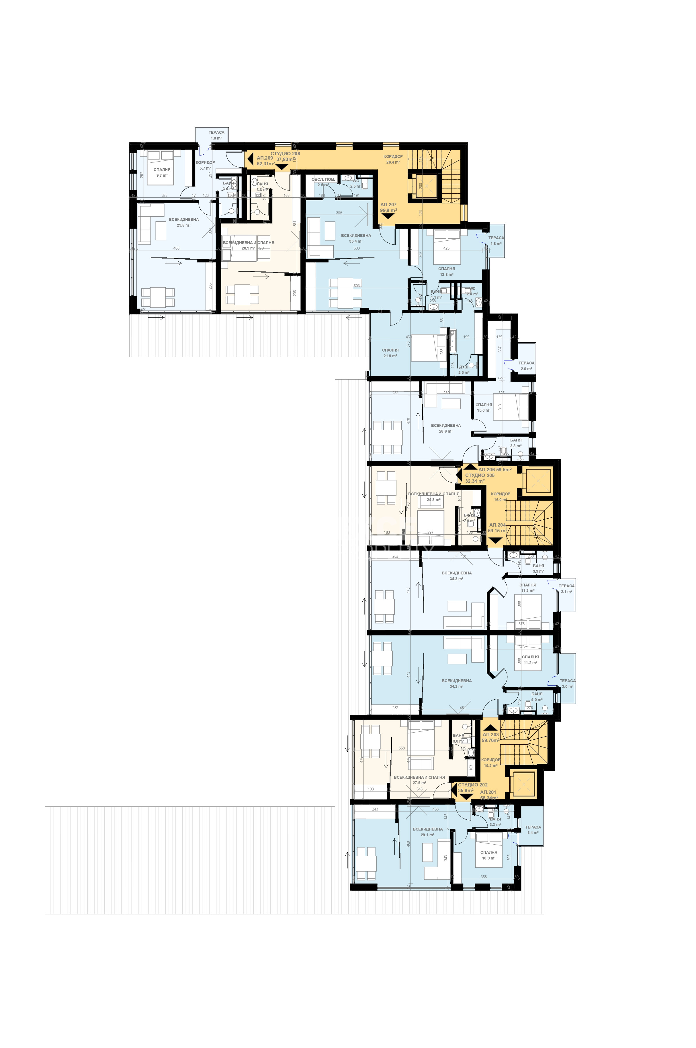 Комплекс Лоджия, Свети Влас - двустаен апартамент с гледка море
